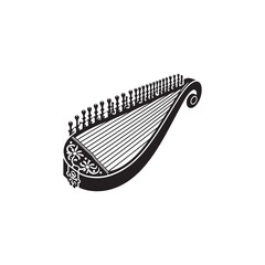 Solid Black Zither Silhouette - Zither Vector Image - Musical Instrument Icon.