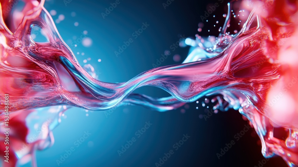 Poster a mesmerizing display of swirling red and blue liquid entwining, creating a dynamic visual represent
