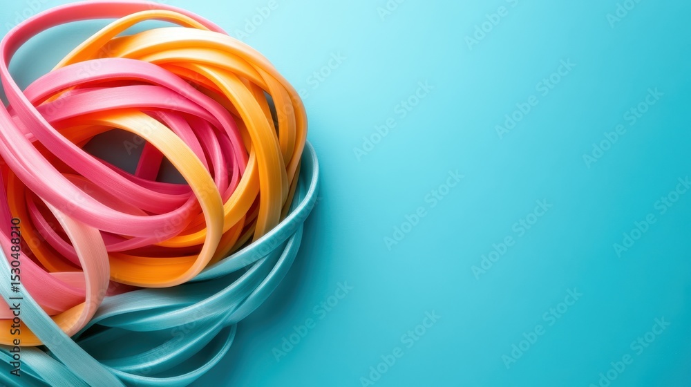 Aufkleber this image features a collection of colorful ribbons twisted into a neat shape against a light backg