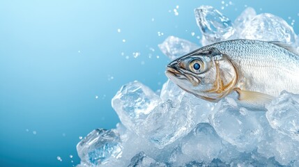 A fresh fish displayed on a bed of ice, symbolizing freshness and culinary delight, ready to be prepared for a meal, enhancing food photography with clarity and appeal.
