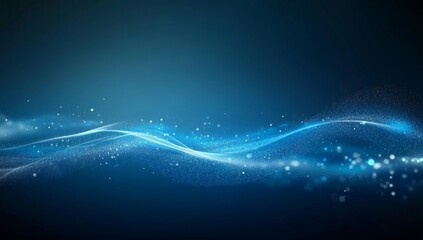 Abstract Blue Wave Background With Glittering Particles
