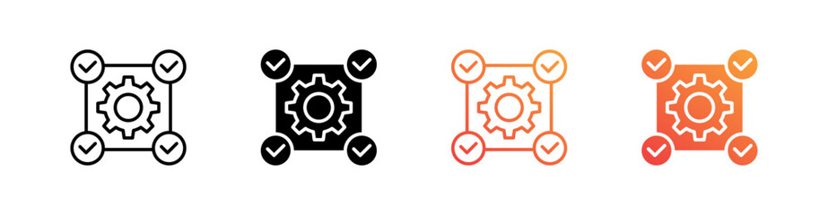 Project Execution Multiple Style Icon Set Vector 