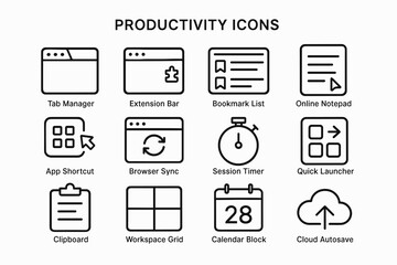 Minimalist productivity icons for digital organization tools