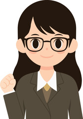 주먹을 쥐고 미소를 짓고 있는 여성 캐릭터