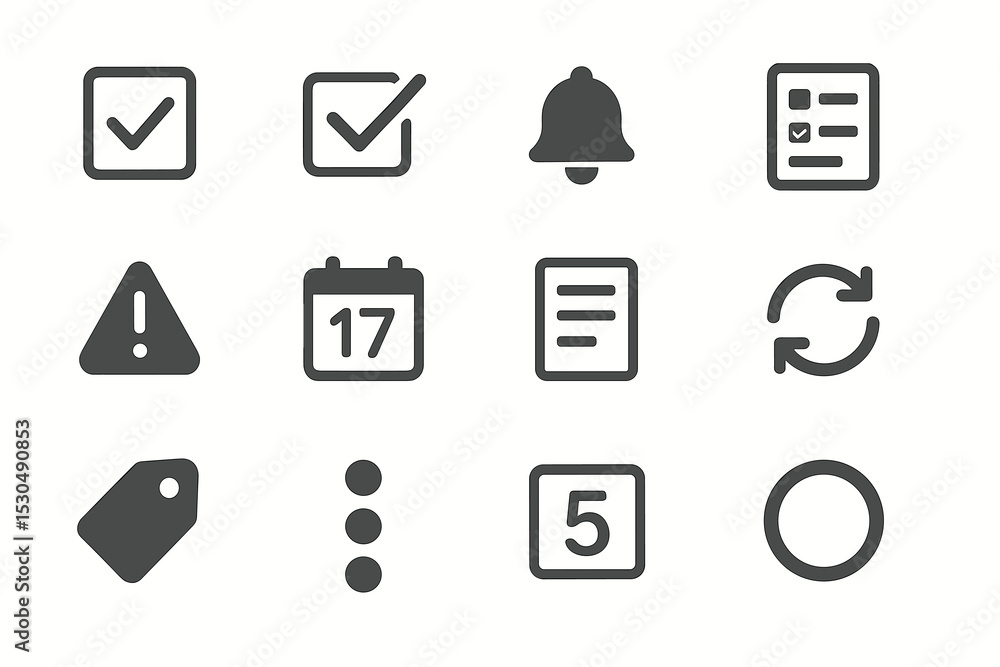 Poster collection of minimalist interface icons for digital applications