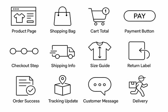 E-commerce icons set: shopping, cart, delivery, payment, order tracking