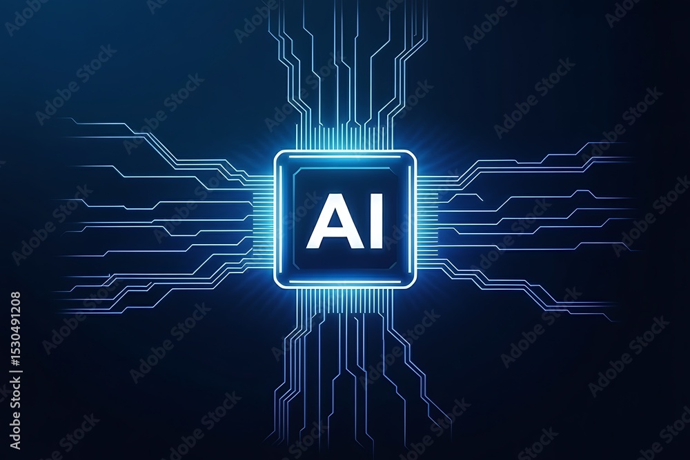 Poster abstract ai technology concept with glowing circuit board design