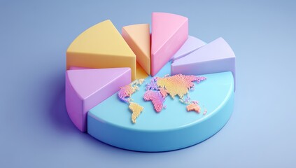 Colorful pie chart with world map