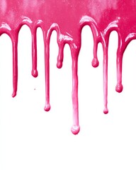 Bright pink paint dripping down against a white background.