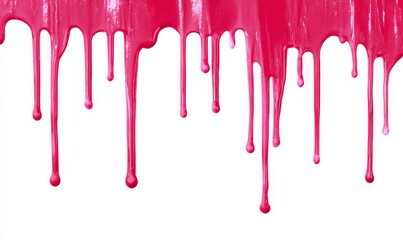 Bright pink paint dripping down against a white background.