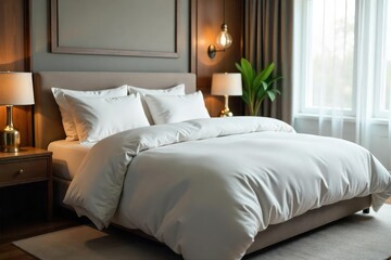 A plush, inviting mattress bed, perfectly made and ready for a relaxing night's sleep  Soft bedding, crisp white sheets, and a luxurious feel are showcased ,  luxury,  fresh