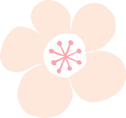 Minimal pastel flower illustration with five rounded petals and soft color center in kawaii hand-drawn style