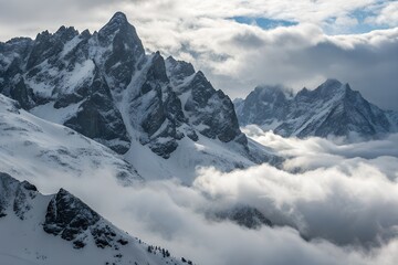 Obraz premium Mont Blanc Massif: Rugged Snow-Capped Mountains & Clouds