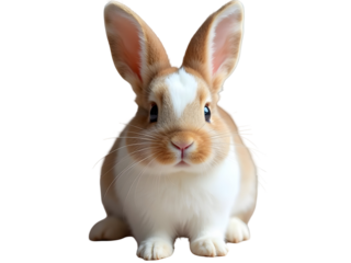 Rabbit portrait cute furry bunny with long ears, adorable fluffy animal sitting PNG file isolated on transparent background