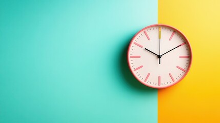 A modern, minimalist clock with soft pastels and bold colors stands out against a bright backdrop, symbolizing the passage of time in a stylish and artistic way.