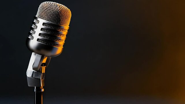 Vintage Microphone on Stand, Dark Background