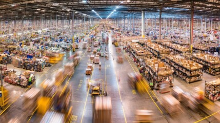 Aerial View Of Busy Warehouse Logistics Operations