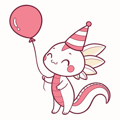 Peaceful Axolotl illustration Birthday SVG (with a balloon)