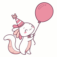 Peaceful Axolotl illustration Birthday SVG (with a balloon)