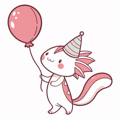 Playful Axolotl illustration Birthday SVG (with a balloon)