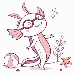 Playful Axolotl illustration Beach day SVG (wearing glasses)
