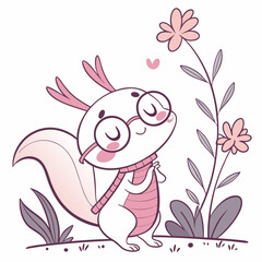 Peaceful Axolotl illustration Spring garden SVG (wearing glasses)