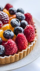 Vibrant close-up of a fruit tart showing glossy fruit and buttery crust &ndash; fruit tart wallpaper &ndash; bakery wallpaper &ndash; fruit tart image

