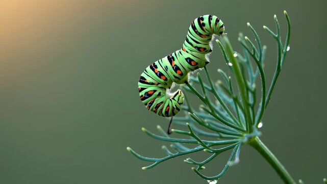 Swallowtail caterpillar crawling on a dill plant