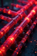 Close-up of a network of glowing red pipes branching out, representing a complex heat distribution system Ideal for industrial, energy, and technology concepts , intricate, veins