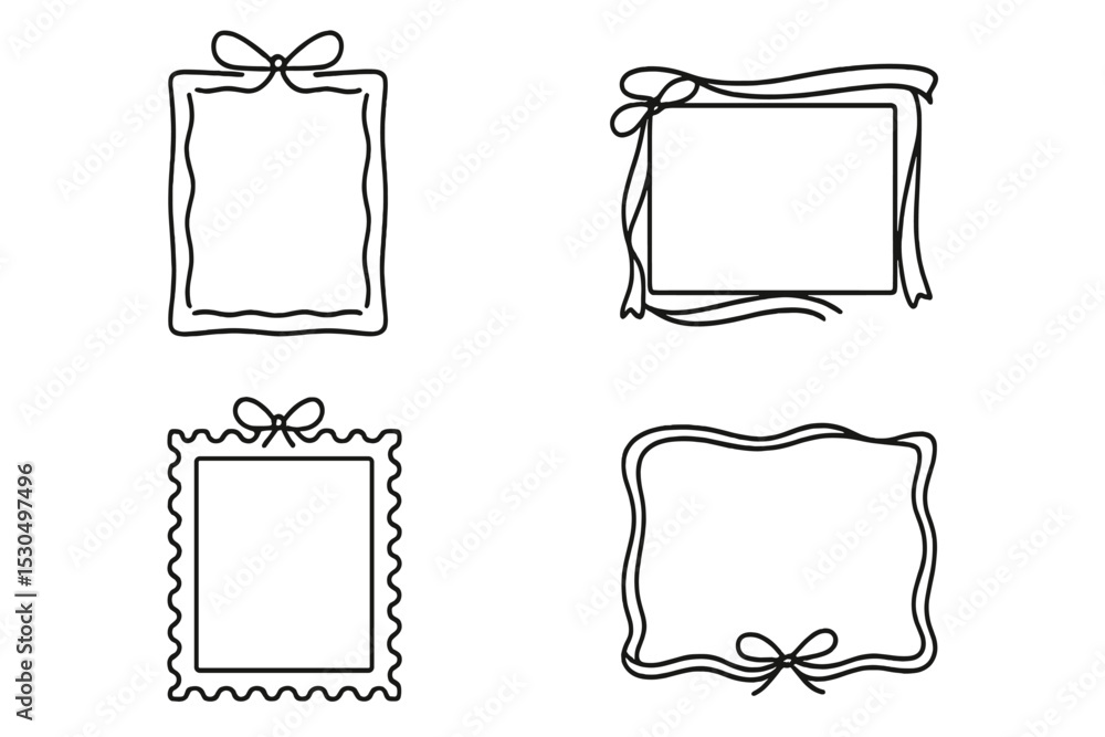 Poster decorative line art frames with bows in various styles for creative projects and designs