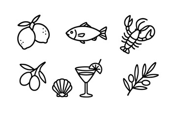 Illustration of seafood and citrus elements featured in a minimalist style for culinary inspiration