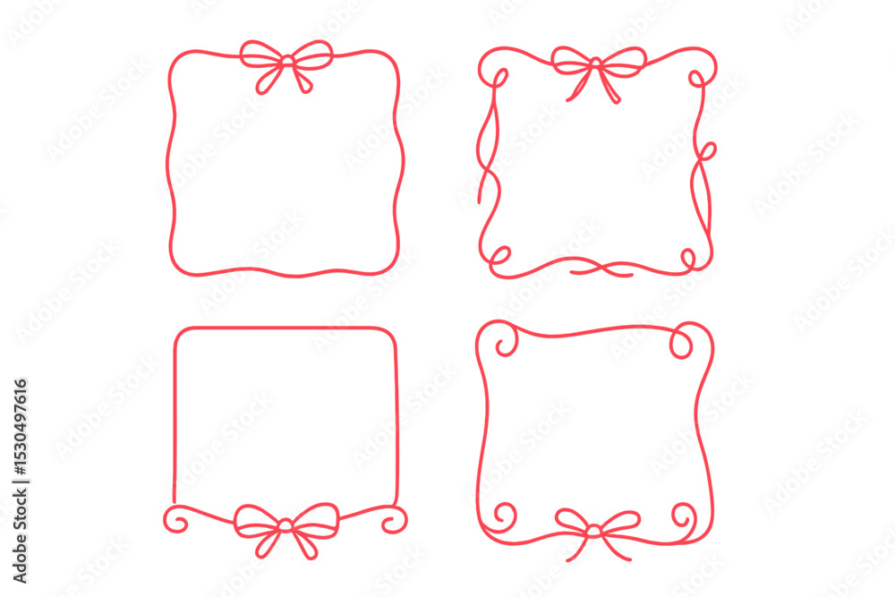 Poster decorative red frames with bows in various shapes for creative design projects and invitations