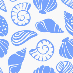 Abstract Hand Drawing Mix Sea Shells Marine Concept Seamless Vector Pattern Isolated Background