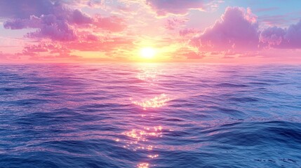 Obraz premium Colorful Sunset Over Calm Ocean Waters with Dramatic Sky Effects