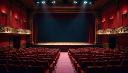 Empty bleachers in a classic theatre, ready for the next performance  The stage is dark, awaiting the spotlight  A sense of anticipation hangs in the air ,  old theatre,  grand theatre