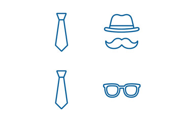 Creative illustration of ties, hats, mustaches, and glasses displayed in a modern layout suitable for fashion or design concepts