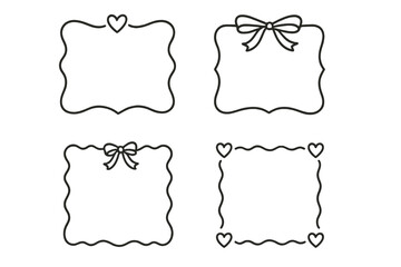 Simple line art frames with bows and hearts for decorative use in crafts and design projects