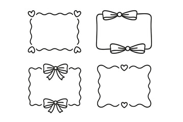 Creative hand-drawn frame designs with bows and hearts suitable for invitations and artwork