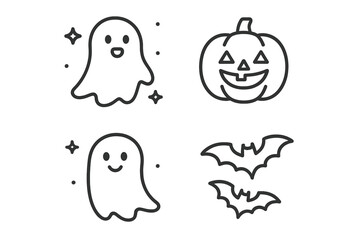 Fun doodles of ghosts, a pumpkin, and bats for Halloween celebration and decoration ideas