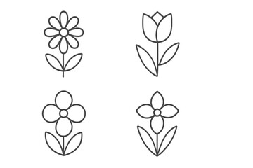Various simple floral designs showcasing different flower shapes and forms in a minimalist style