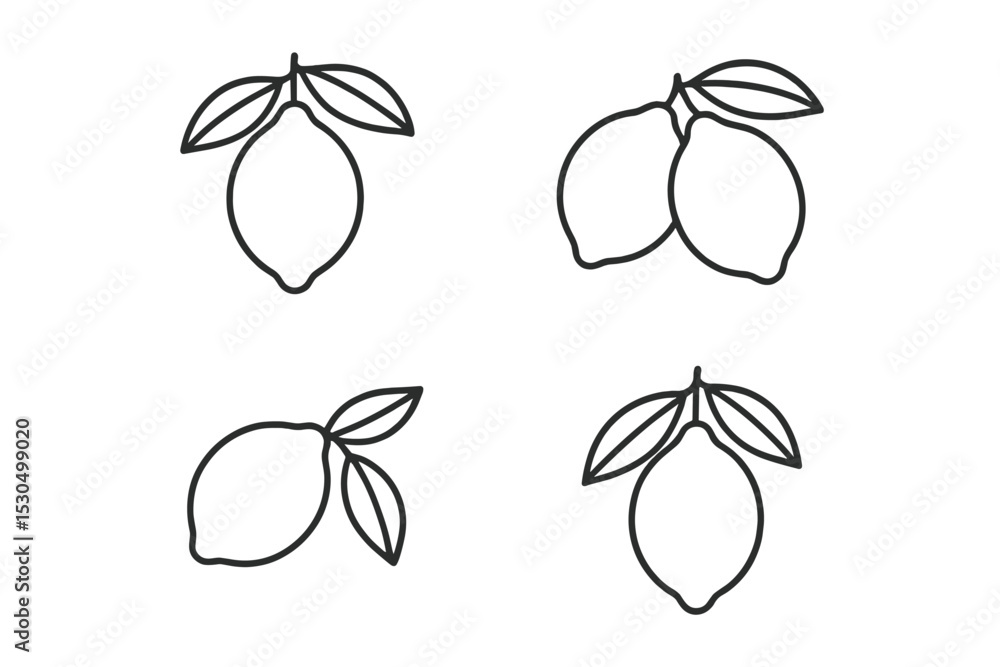 Poster various simple lemon illustrations with leaves in a minimalist style suitable for design projects an