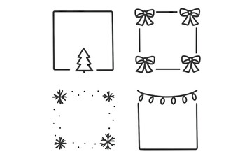 Decorative holiday borders featuring trees, bows, and lights for festive designs and crafts
