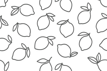 Pattern of hand-drawn lemons on a white background in a stylish and minimalistic design