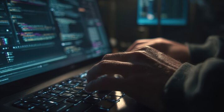 Programmer Coding in Python on Computer with Cybersecurity Focus