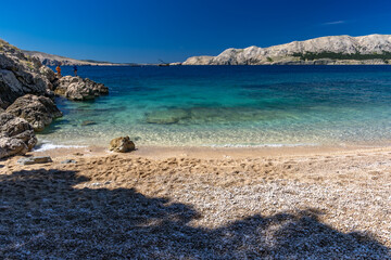The most beautiful beach on the island of KRK Jablanova Beach, without people and tourists