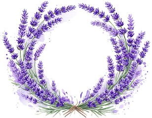 lavender flower frame. watercolor illustration on white background. template for card, invitation, banner, label with place for text.