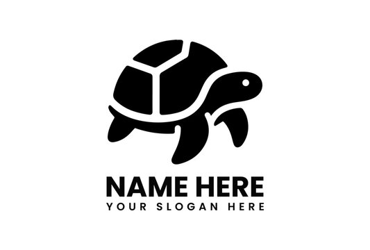 Black silhouette vector logo of a detailed sea turtle with artistic shell patterns for marine life awareness