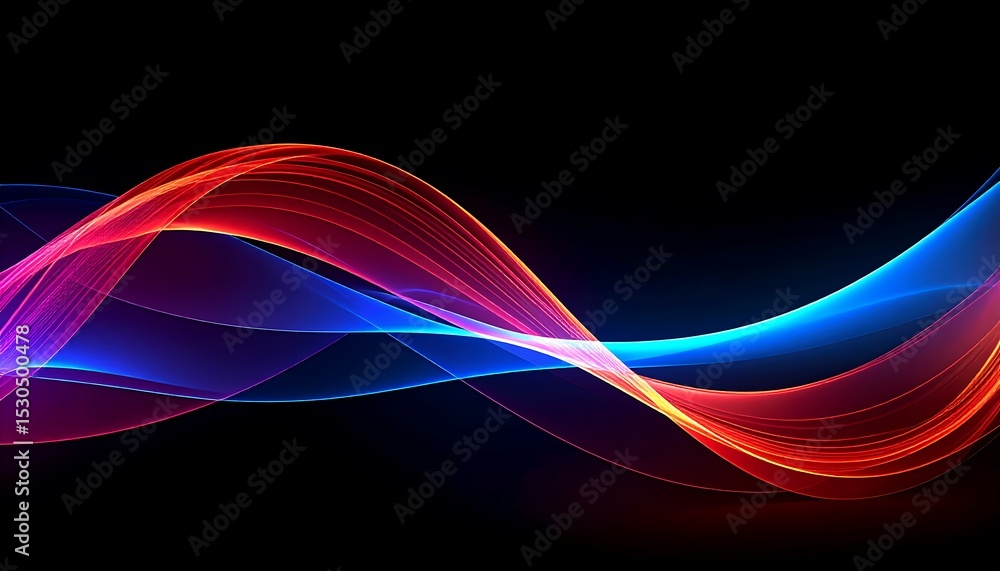 Poster dynamic abstract wave colorful gradient flow against black background.