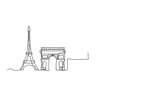 Welcome to Paris. France.banner.postcard , Self drawing animation one continuous line draw, logo