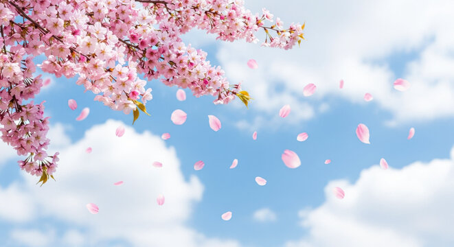 Cherry blossom spring sky clouds pink petals floral nature background beauty bloom season branch